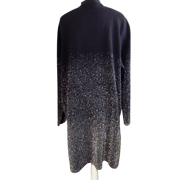 Black Metallic Silver Shimmer Long Cardigan Star Dust Ombre Sparkle - Picture 6 of 13